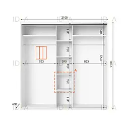 Шафа-купе Idea серія 6 210 x 60 x 210 см Білий Дзеркало - мініатюра 2