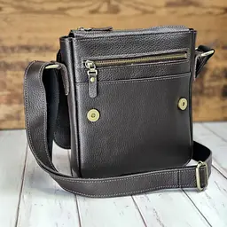 Чоловіча шкіряна сумка через плече GS 23*20*5 см коричнева флотар (ЛА 001 кор Ф) 200 мм - мініатюра 4