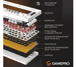 Клавиатура игровая механическая GamePro GPMK-126 Genesis Silver light USB Red Swich Hot-Swap N-KRO Grey - мініатюра 4