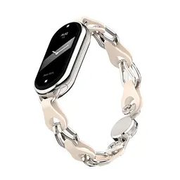 Металевий ремінець для Xiaomi Smart Band 10/9/8, Chain Wristband, бежевий, браслет з нержавіючої сталі та штучної шкіри для фітнес-трекера, ArmorStandart (ARM86886)