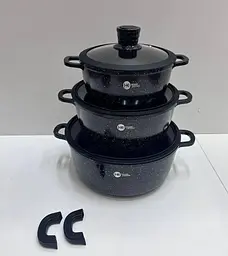 Набір посуду з гранітним антипригарним покриттям Higher Kitchen HK-325 (Чорний, червоний) - мініатюра 3