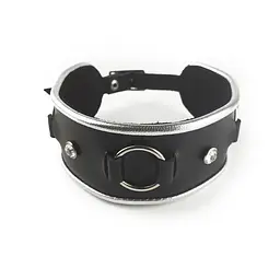 Нашийник з натуральної шкіри зі стразами та кільцем Art of Sex - Collar Ring - мініатюра 2