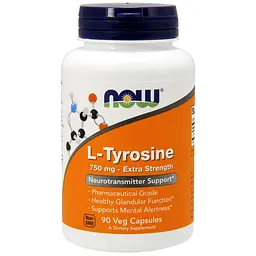 Тирозин, L-Tyrosine, додаткова сила, 750 мг, 90 вегетаріанських капсул Now Foods vit0002005