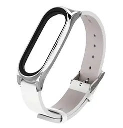 Шкіряний ремінець Primo Mijobs для фітнес-браслета Xiaomi Mi Smart Band 7 White Silver - мініатюра 2