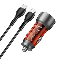 Адаптер автомобільний HOCO Type-C to Type-C cable Sprinter dual port car charger NZ8 комплект чорний - мініатюра 7