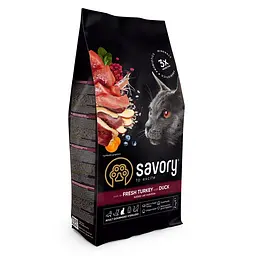 Корм сухий Savory Adult Cat Steril Fresh Turkey and Duck для стерилізованих котів з індичкою та качкою 2 кг