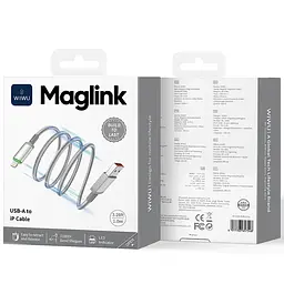 Дата кабель WIWU C081 Maglink USB to Lightning 12W 1 м Grey - мініатюра 5