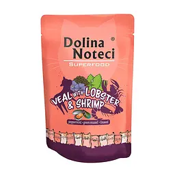 Вологий корм для котів Dolina Noteci Superfood з телятиною,лобстером і креветкою пауч 85 г