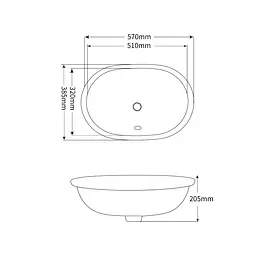 Умивальник врізний під стільницю Mixxus Premium Ellipse-1701 570x385x205 мм з переливом MP6566, Білий - мініатюра 8