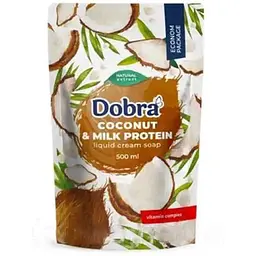 Крем-мило DOBRA 500мл дой-пак Кокос і молочний протеїн