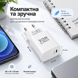 Зарядний пристрій XON PowerCharge 20W (PD20) USB Type-C (PCWB020020A0С1W 6167) Білий - мініатюра 6