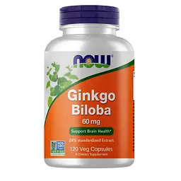 Натуральна добавка NOW Ginkgo Biloba 60 mg, 120 вегакапсул