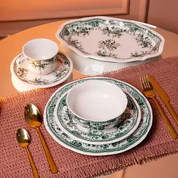 Столовий набір посуду Yiwu Vintage Elegant, 32 предмети на 6 персон, фарфоровий, зелений - мініатюра 7