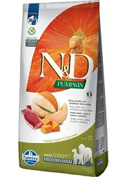 Сухий беззерновий корм для собак середніх та великих порід Farmina Pumpkin Duck&Cantaloupe Adult, з качкою та динею, 12 кг