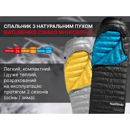 Спальник з натуральним пухом Naturehike CW400 NH18C400-D розмір L чорно-блакитний - мініатюра 10