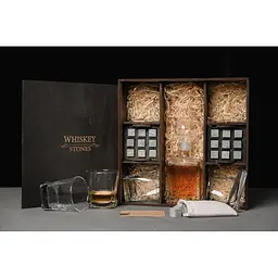 Подарунковий набір Whiskey Stones камені для віскі в дерев'яному пеналі №8 + декантер і 4 склянки Pasabahce + щипці + мішечок - мініатюра 3