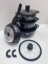 Набір каструль і сковорода Higher Kitchen HK-305, Набір посуду з антипригарним покриттям (Червоний, Чорний) - мініатюра 10