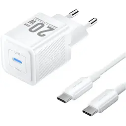 Зарядний пристрій Vention 20W GaN 1×USB-C з кабелем USB-C M-M White (TZ-FEPW0-EU-01)