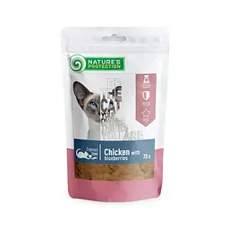 Ласощі для котів, снеки з курки з журавлиною, Nature's Protection, Snacks For Cats, With chicken, 75г