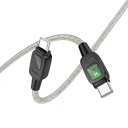 Дата кабель Hoco U124 Stone silicone power-off 60W Type-C to Type-C (1.2m) Black - мініатюра 3