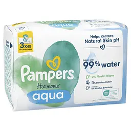 Дитячі вологі серветки Pampers Harmonie Aqua 144 шт. (3 уп. по 48 шт.) - мініатюра 3