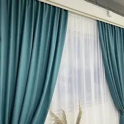 Мікровелюрові штори бірюзового кольору 150х270 з білим шифоновим тюлем 400х270 ALBO pbe0052774 - мініатюра 6