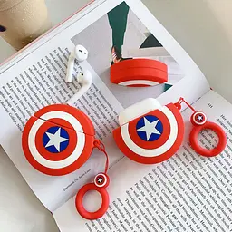 Силіконовий футляр Marvel & DC series для навушників AirPods 1/2 + кільце Капітан Америка / Червоний - мініатюра 3