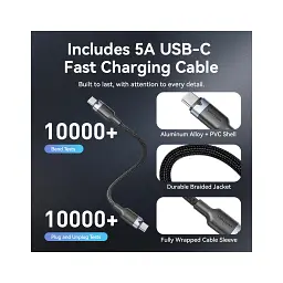 Зарядний пристрій Vention 2xUSB-C PD45W GaN + cable USB-C to USB-C 1.0m black gray (TZ-FCDH0-EU) - мініатюра 10