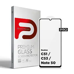 Захисне скло на Realme C53/C51/Note 50 з олеофобним покриттям, Pro, повне проклеювання, антистатичний і пиловідштовхуючий шар, 9H, самоклеючеся, 2.5D, на весь екран, антистатичний клей, ArmorStandart (ARM71014)