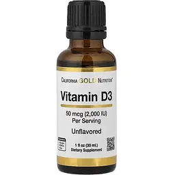Вітамін D3 California Gold Nutrition 50 мкг без смаку 30 мл