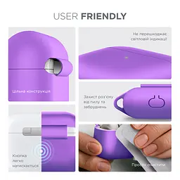 Силіконовий чохол для навушників Apple AirPods 3, Hang Case, фіолетовий, ультратонкий захисний кейс товщиною 2 мм, захист від подряпин, пилу та ударів, компактний, з карабіном для кріплення, ArmorStandart (ARM60317) - мініатюра 5