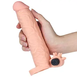 Насадка на пеніс із вібрацією Lovetoy Pleasure X-Tender Vibrating Penis Sleeve Flesh, +5 см (тілесний) - мініатюра 5