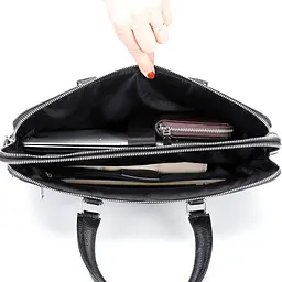 Шкіряна чоловіча ділова сумка-портфель чорна Tiding Bag 30987 38 см - мініатюра 2