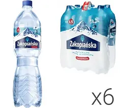 Zakopiańska, Упаковка 6 шт. х 1,5 л, Вода мінеральна сильногазована Закопанська, ПЕТ