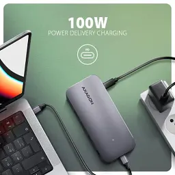 Концентратор AXAGON USB-C 12-in-1 HDMI + DisplayPort + RJ45 1000Mbps + PD100W aluminum gray (HMC-12GM2) - мініатюра 8