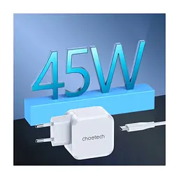 Зарядное устройство для Choetech USB-C PD45W QC3.0/PPS GaN (PD8007-EU-WH) - миниатюра 7