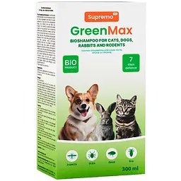 Шампунь Supremo GreenMax Біо для собак, котів, кролів та гризунів захист від паразитів на натуральній основі з диметиконом 300 мл