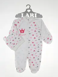 Трикотажний комбінезон для дівчинки з шапочкою Princess зріст 56 см Lari Білий з рожевим