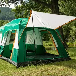 Намет кемпінговий Lugi на 4-6 осіб 330x210x180 см з тентом зелений палатка велика туристична для походів відпочинку рибалки SJ-0115GR - мініатюра 10