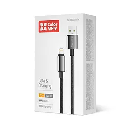 Кабель ColorWay USB - Lightning (M/M), zinc alloy braided, 3А, 2 м, Чорний (CW-CBUL099-BK) - мініатюра 4