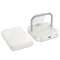 Бездротовий ЗП HOCO CQ16 Astute 4-in-1 power bank+desktop charger+watch charger 10000mAh молочно-білий - мініатюра 6