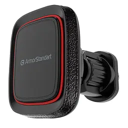 Автотримач магнітний ArmorStandart DriveEasy Airvent Leather, чорний, автомобільний тримач телефону на дефлектор вентиляції, магнітне кріплення, універсальний, гачок-фіксатор, поворот на 360°, для будь-якого смартфона, (ARM89001)