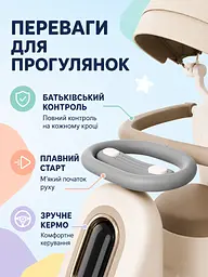 Дитячий електричний толокар 5-в-1 з ручкою, мотором, акумулятором, козирком, музикою та підсвіткою (49676136) - мініатюра 2