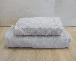 Набір турецьких махрових рушників 50х90+70х140 Gulcan Jacquard Cotton Lux Motif Light Beige - мініатюра 1