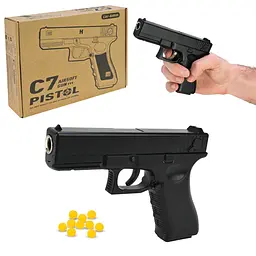 Іграшковий пневматичний пістолет Airsoft gun з кульками 6 мм, чорний матовий (C7)