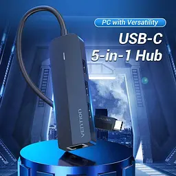 Хаб USB 3.1 Type-C -> 3xUSB 2.0/MicroUSB/RJ45 100Mb Ethernet Black Vention - мініатюра 2