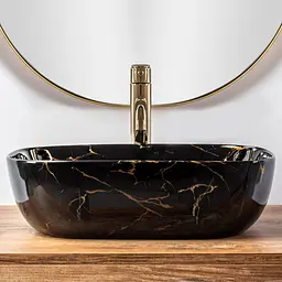 Умивальник Rea Belinda black marble shiny накладний REA-U8907, Чорний - мініатюра 4