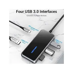 Концентратор Vention 5 в 1 Type-C-USB-PD 4USB 3.0 87W 4K 30Hz 0.15m Чорний (TFDHB) - мініатюра 2