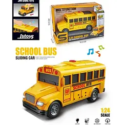 Автобус JS224 (36шт) шкільний, 1:24, 15см, звук, світло, гумові колеса, на бат(табл), в кор-ці, 18-12,5-8,5см