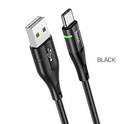 Кабель HOCO U93 USB to Type-C 3A, 1.2m, нілон, алюмінієві connectors, light indicator, Чорний